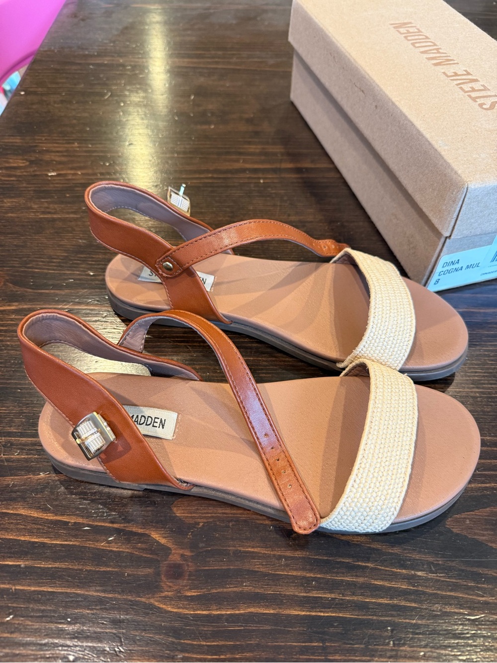 Steve Madden Dina Cognac & Cream Women's Sandals - Picture 3 of 5
